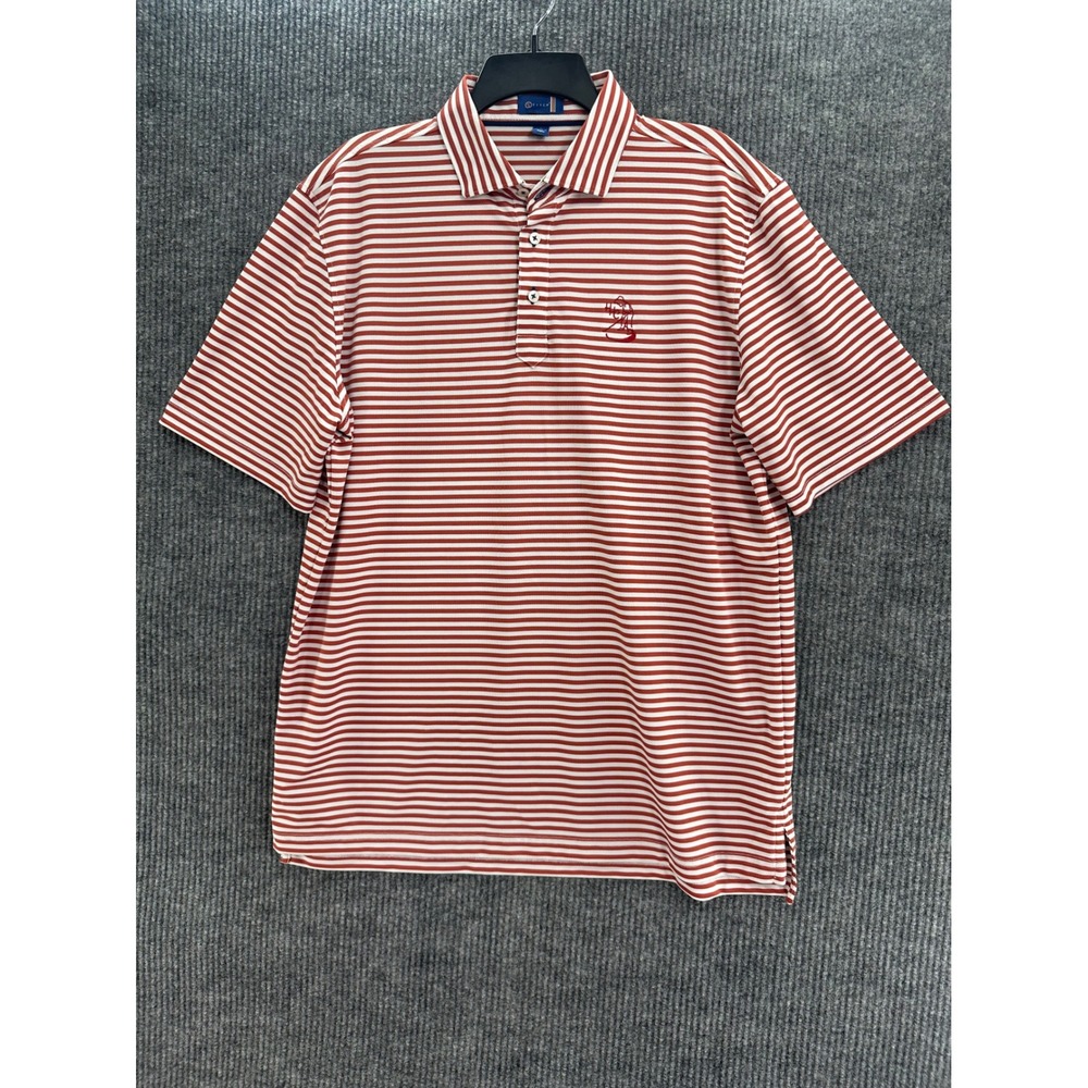 Stitch Golf Polo Shirt Mens Large Orange White Striped Short Sleeve Excellent